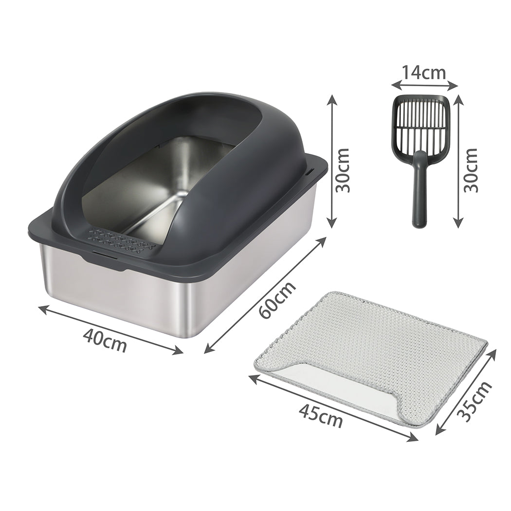 Pawz Stainless Steel Cat Litter Box Large Capacity with Mat Scoop