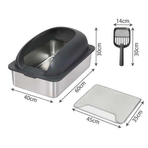 Pawz Stainless Steel Cat Litter Box Large Capacity with Mat Scoop